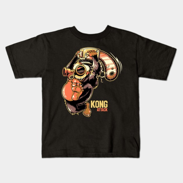 Cute King Kong Monkey Mask Attack Kids T-Shirt by anubis1986